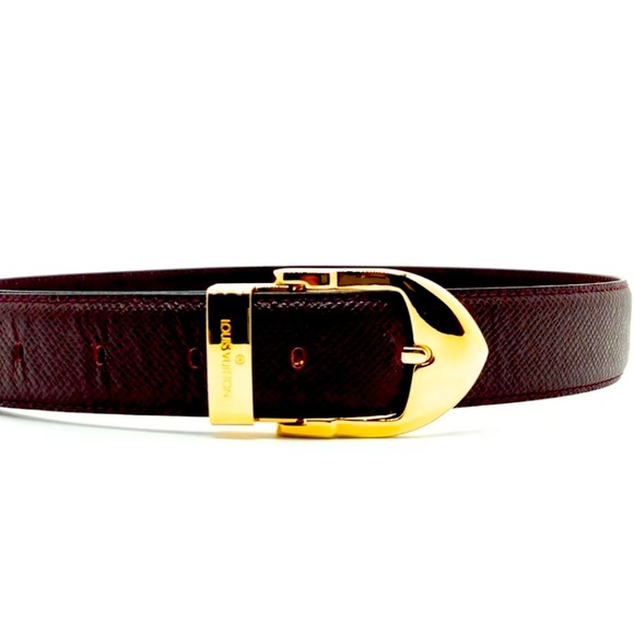 LOUIS VUITTON 
Brown and Gold Textured Leather Belt-LIKE NEW CONDITION - Picture 1 of 7